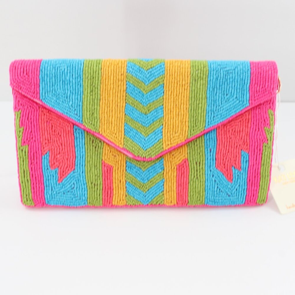 KAYLEE Bright Tribal Southwest Design Beaded Envelope Clutch Crossbody Bag NWT - Picture 1 of 6